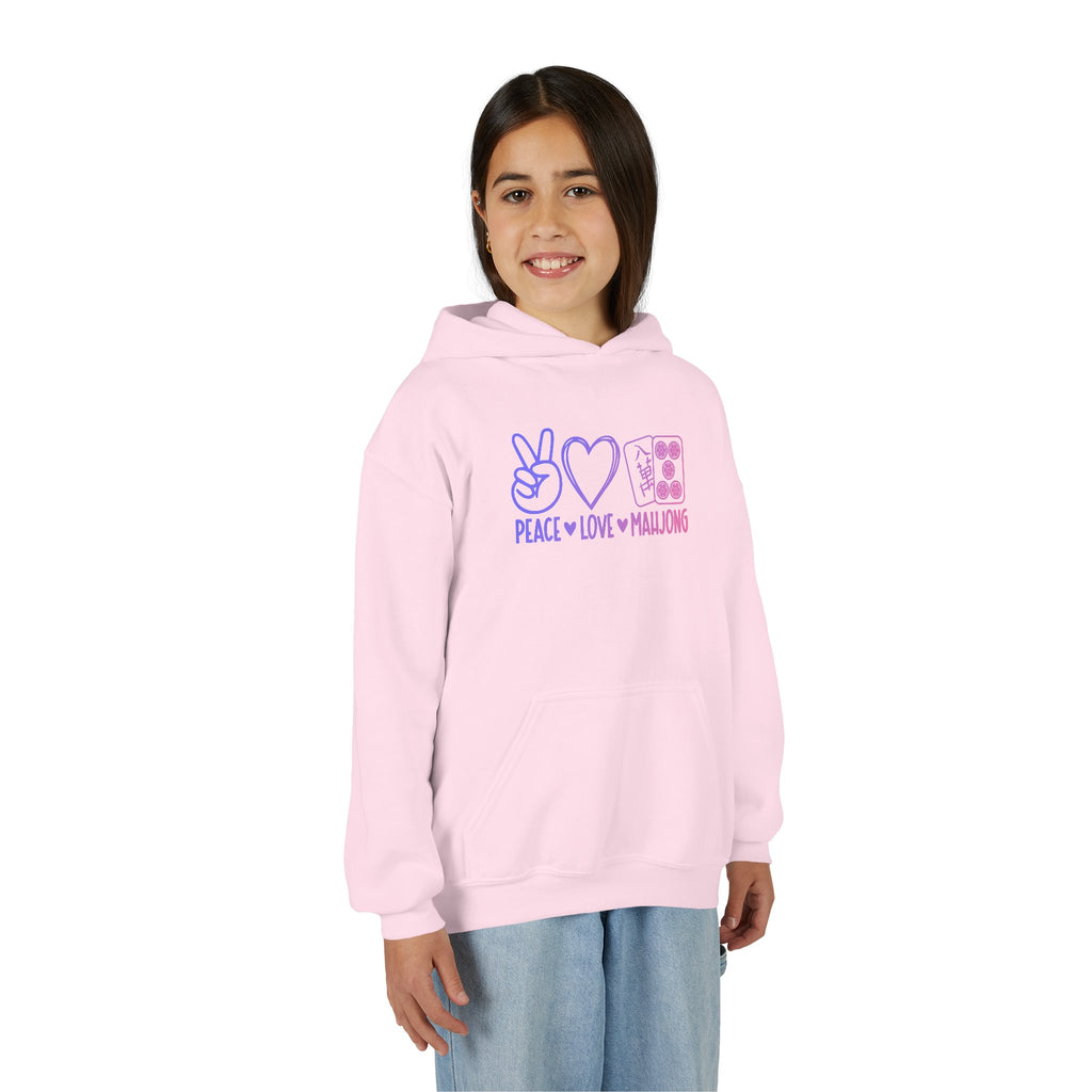 Youth Hoodie — "Peace Love Mahjong" Cute Pastel Mahjong Pullover
