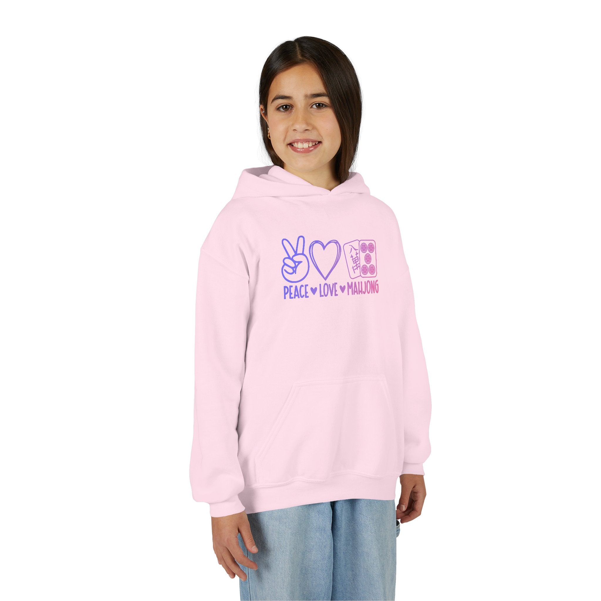 Youth Hoodie — "Peace Love Mahjong" Cute Pastel Mahjong Pullover
