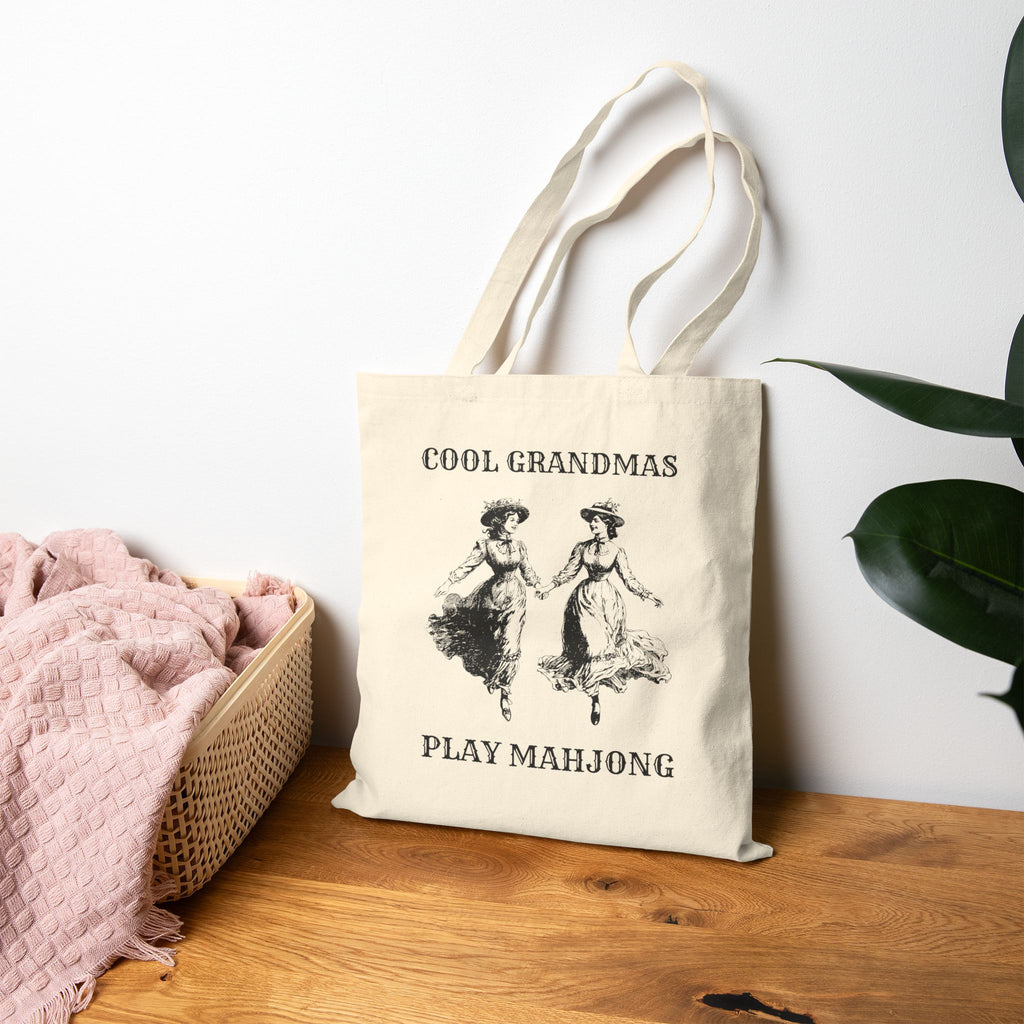 Cotton Canvas Tote Bag - Cool Grandmas Play Mahjong