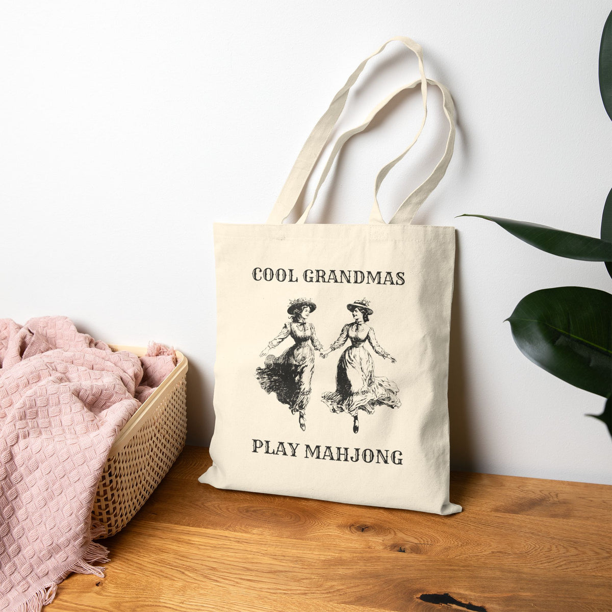 Cotton Canvas Tote Bag - Cool Grandmas Play Mahjong