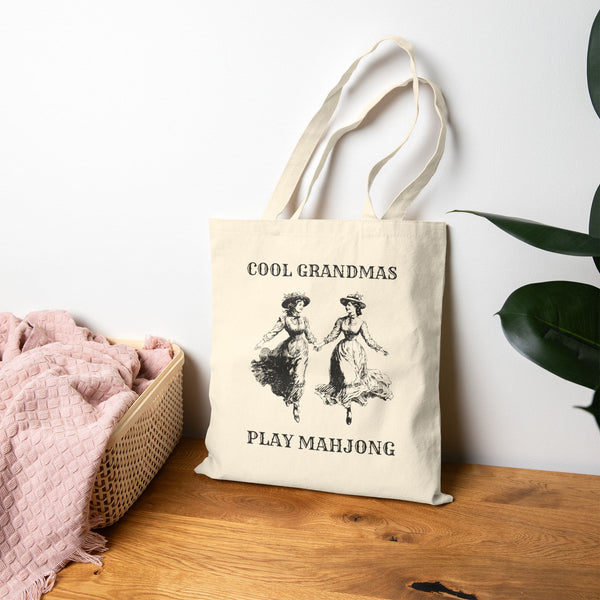 Cotton Canvas Tote Bag - Cool Grandmas Play Mahjong