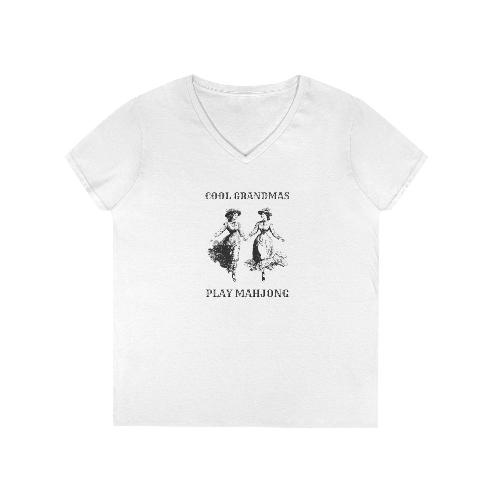 T-Shirt - Cool Grandmas Play Mahjong (Women's V-Neck)