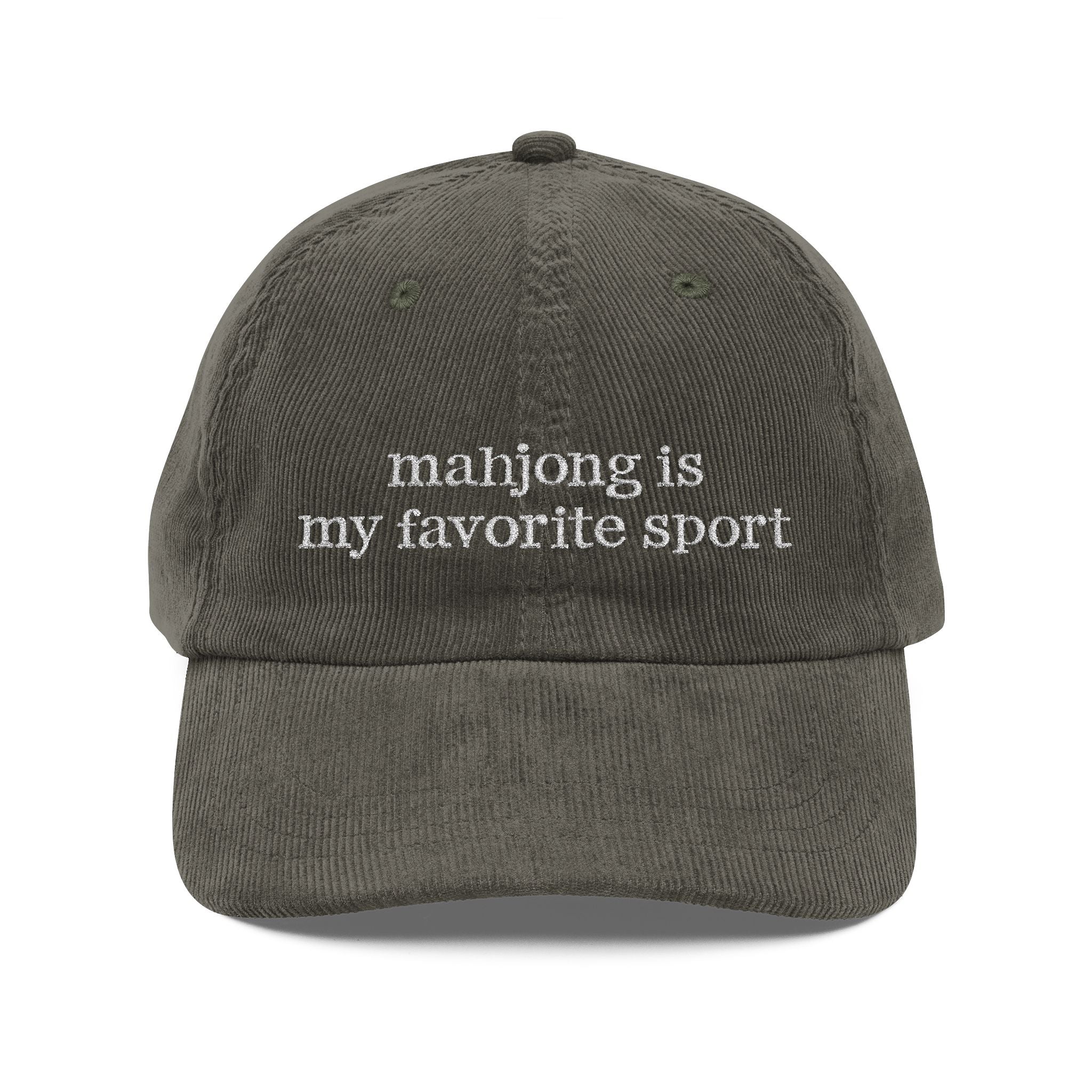 Vintage Corduroy Baseball Cap - Embroidered 'mahjong is my favorite sport' Secondary image