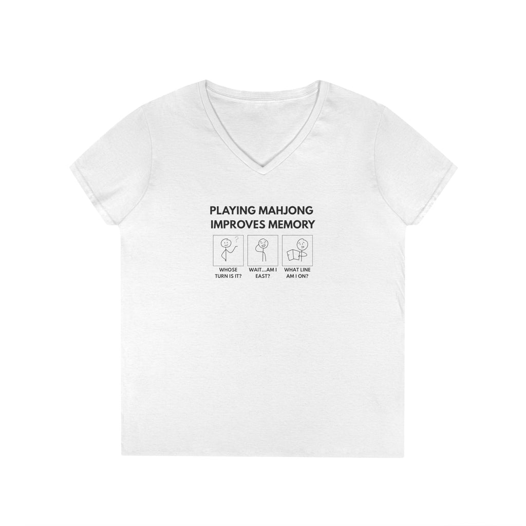 T-Shirt - Playing Mahjong Improves Memory (Womens V-Neck)