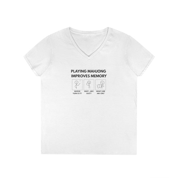 T-Shirt - Playing Mahjong Improves Memory (Womens V-Neck)