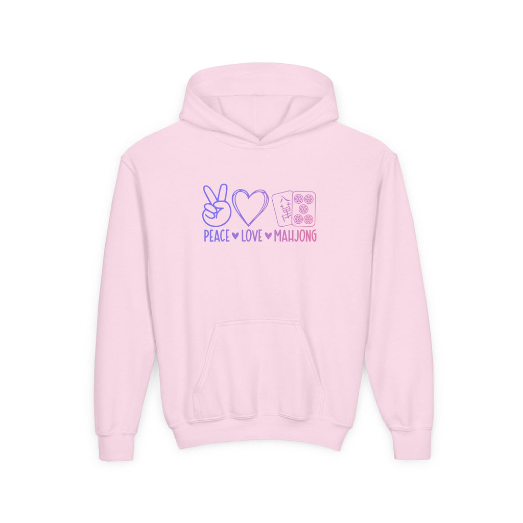 Youth Hoodie — "Peace Love Mahjong" Cute Pastel Mahjong Pullover