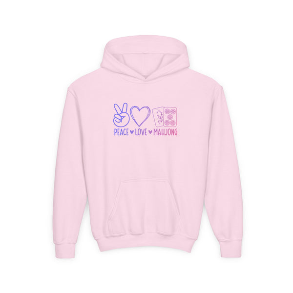 Youth Hoodie — "Peace Love Mahjong" Cute Pastel Mahjong Pullover