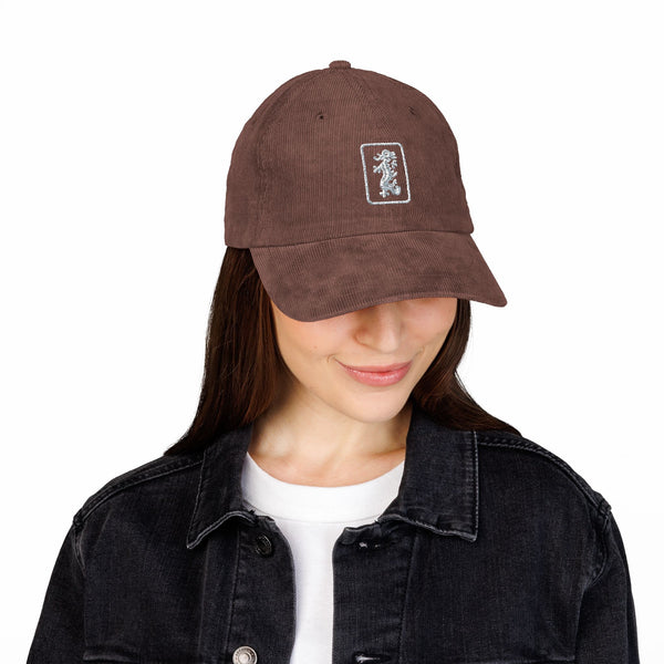 Hat - Embroidered Mahjong Dragon Tile on Corduroy Baseball Hat