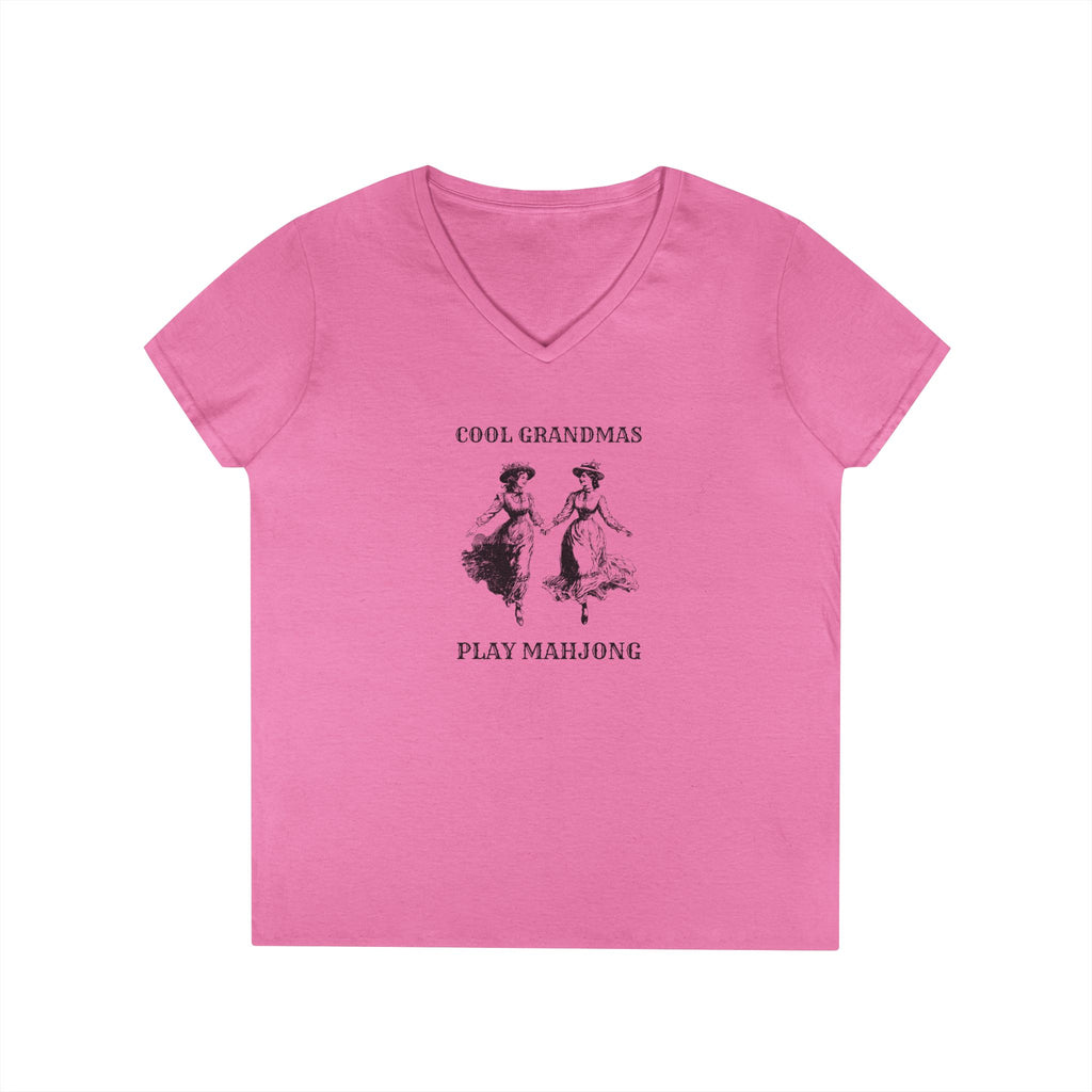 T-Shirt - Cool Grandmas Play Mahjong (Women's V-Neck)
