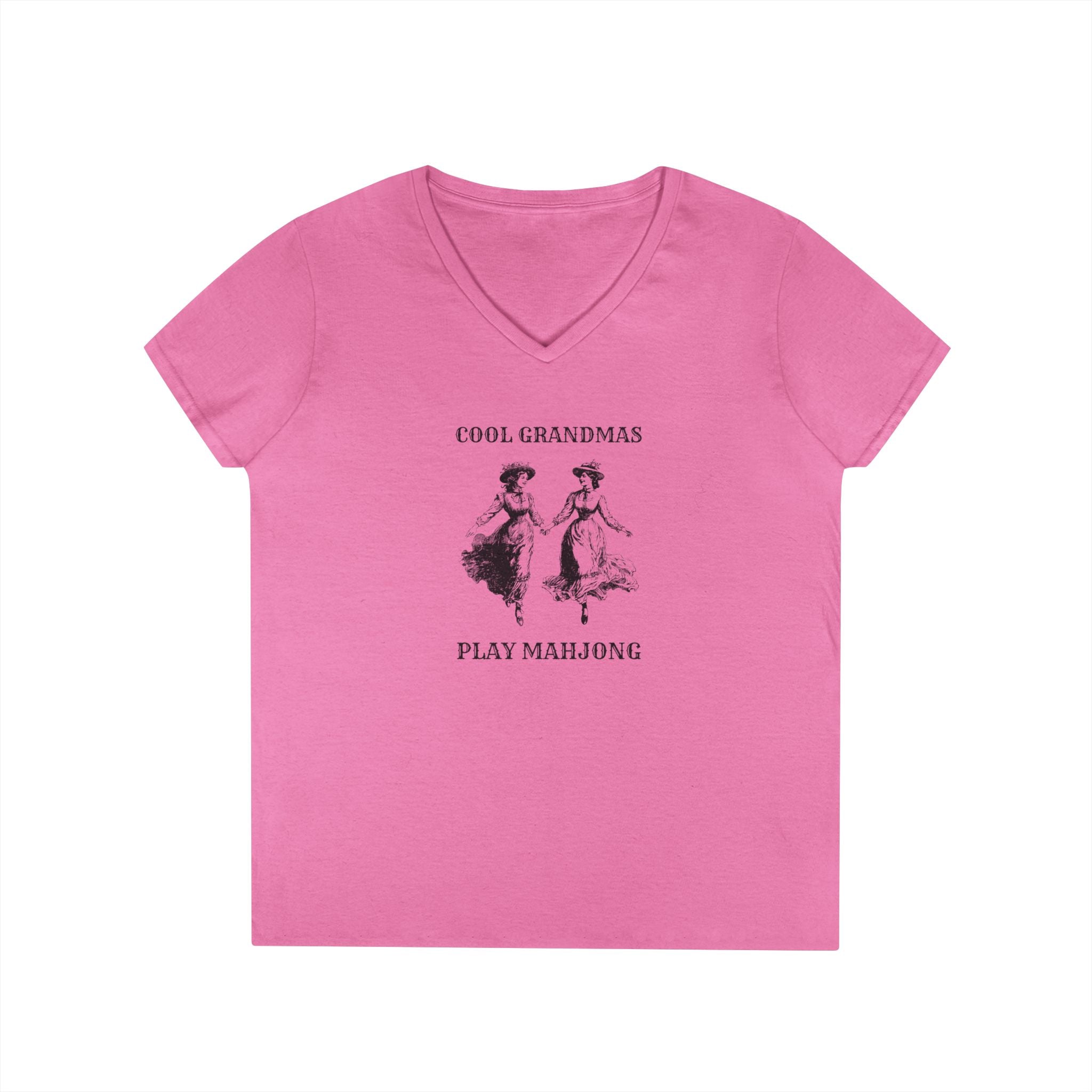 T-Shirt - Cool Grandmas Play Mahjong (Women's V-Neck)
