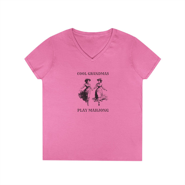 T-Shirt - Cool Grandmas Play Mahjong (Women's V-Neck)