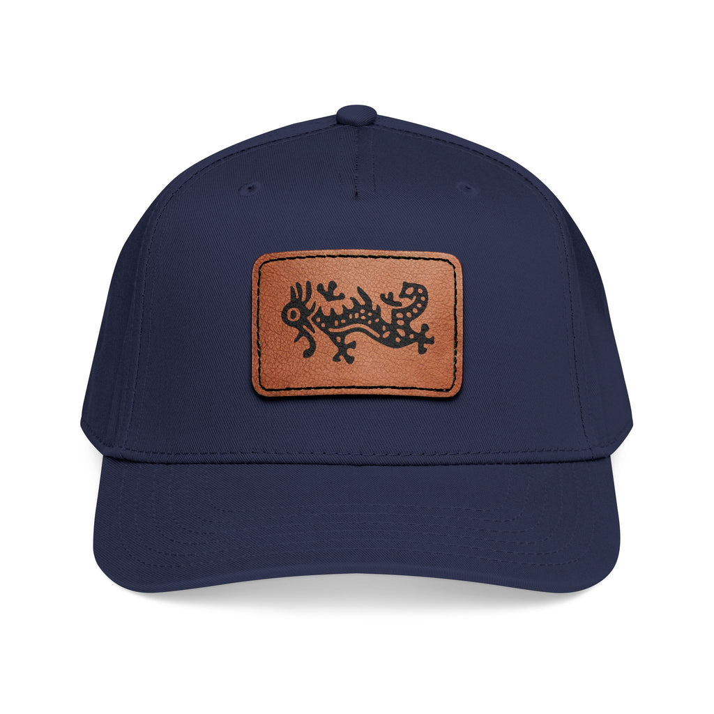 Hat - Leather Patch Baseball Cap with Sideways Mahjong Dragon Tile
