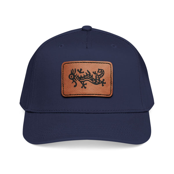 Hat - Leather Patch Baseball Cap with Sideways Mahjong Dragon Tile