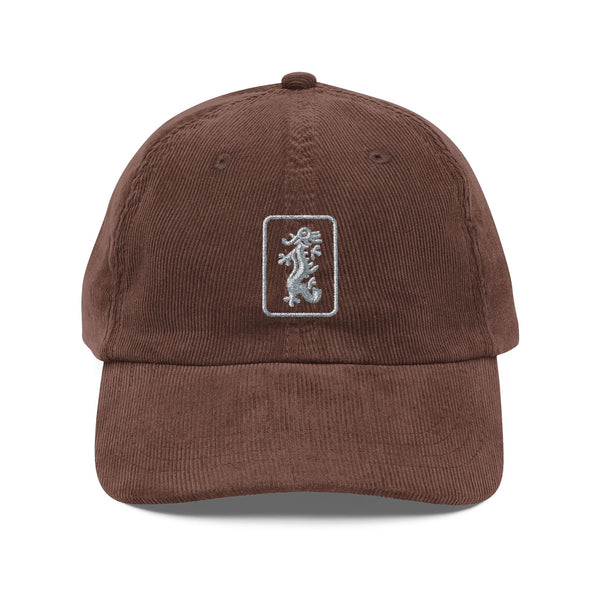 Hat - Embroidered Mahjong Dragon Tile on Corduroy Baseball Hat