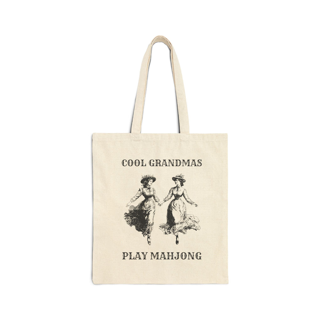 Cotton Canvas Tote Bag - Cool Grandmas Play Mahjong