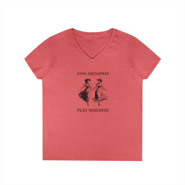 T-Shirt - Cool Grandmas Play Mahjong (Women's V-Neck)