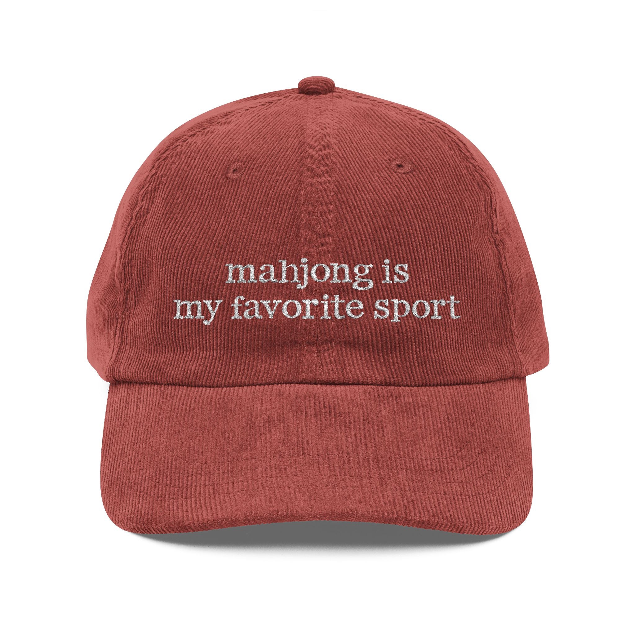 Vintage Corduroy Baseball Cap - Embroidered 'mahjong is my favorite sport' Main image