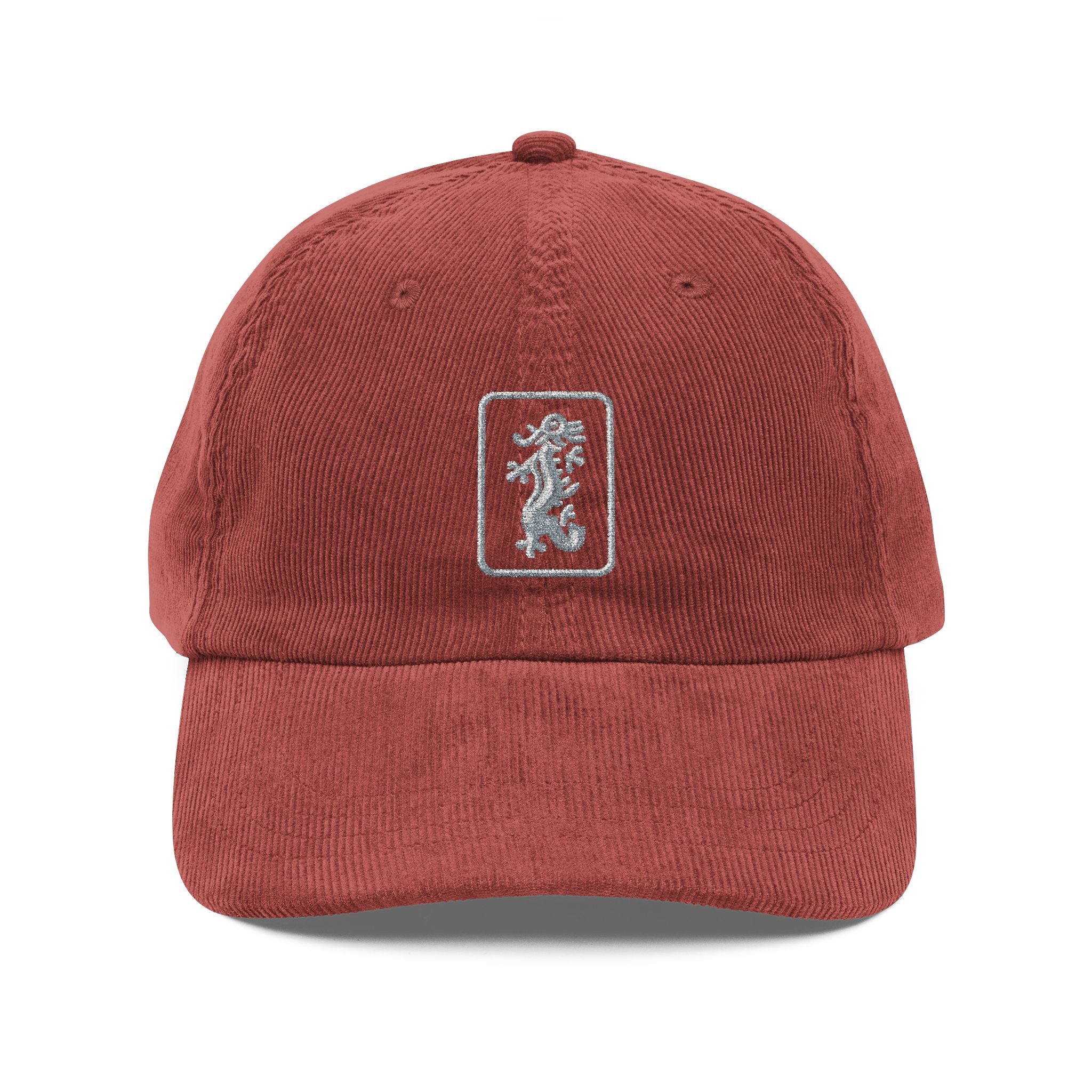 Hat - Embroidered Mahjong Dragon Tile on Corduroy Baseball Hat