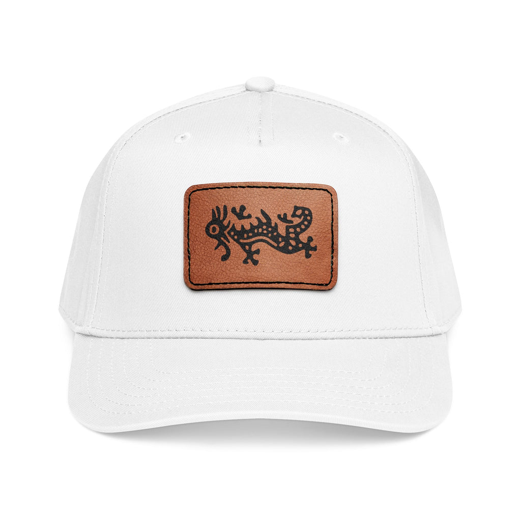 Hat - Leather Patch Baseball Cap with Sideways Mahjong Dragon Tile