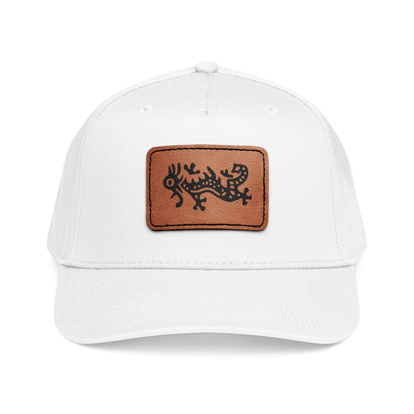Hat - Leather Patch Baseball Cap with Sideways Mahjong Dragon Tile