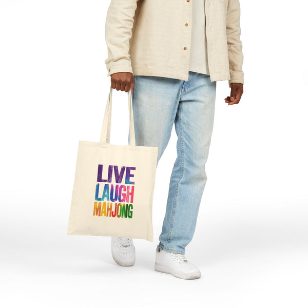Cotton Canvas Tote Bag - LIVE LAUGH MAHJONG