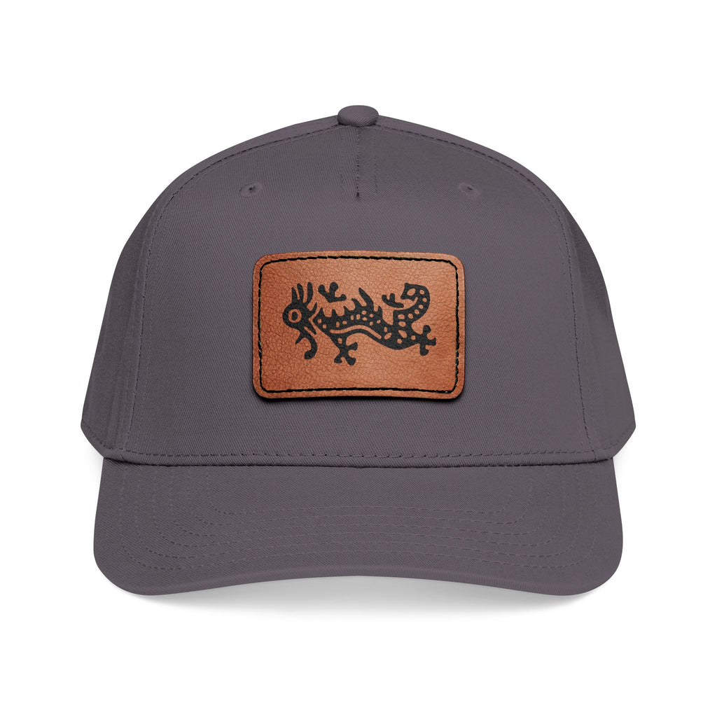 Hat - Leather Patch Baseball Cap with Sideways Mahjong Dragon Tile