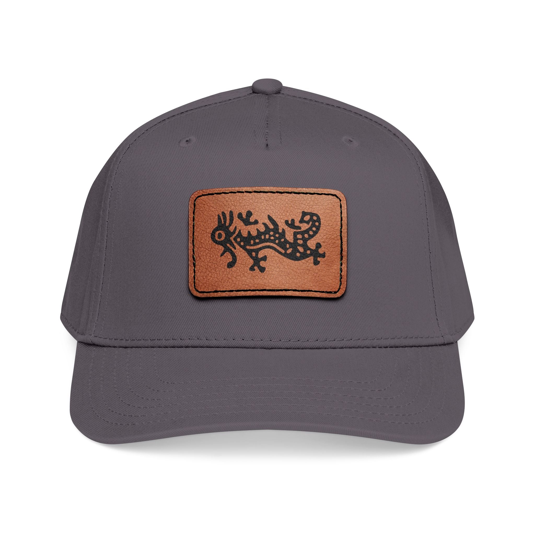 Hat - Leather Patch Baseball Cap with Sideways Mahjong Dragon Tile
