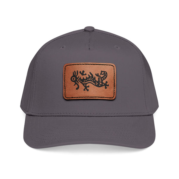 Hat - Leather Patch Baseball Cap with Sideways Mahjong Dragon Tile