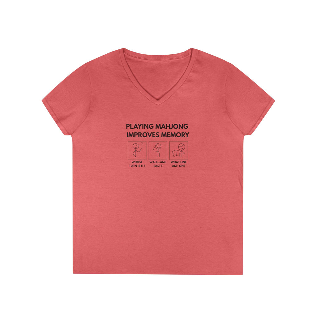 T-Shirt - Playing Mahjong Improves Memory (Womens V-Neck)