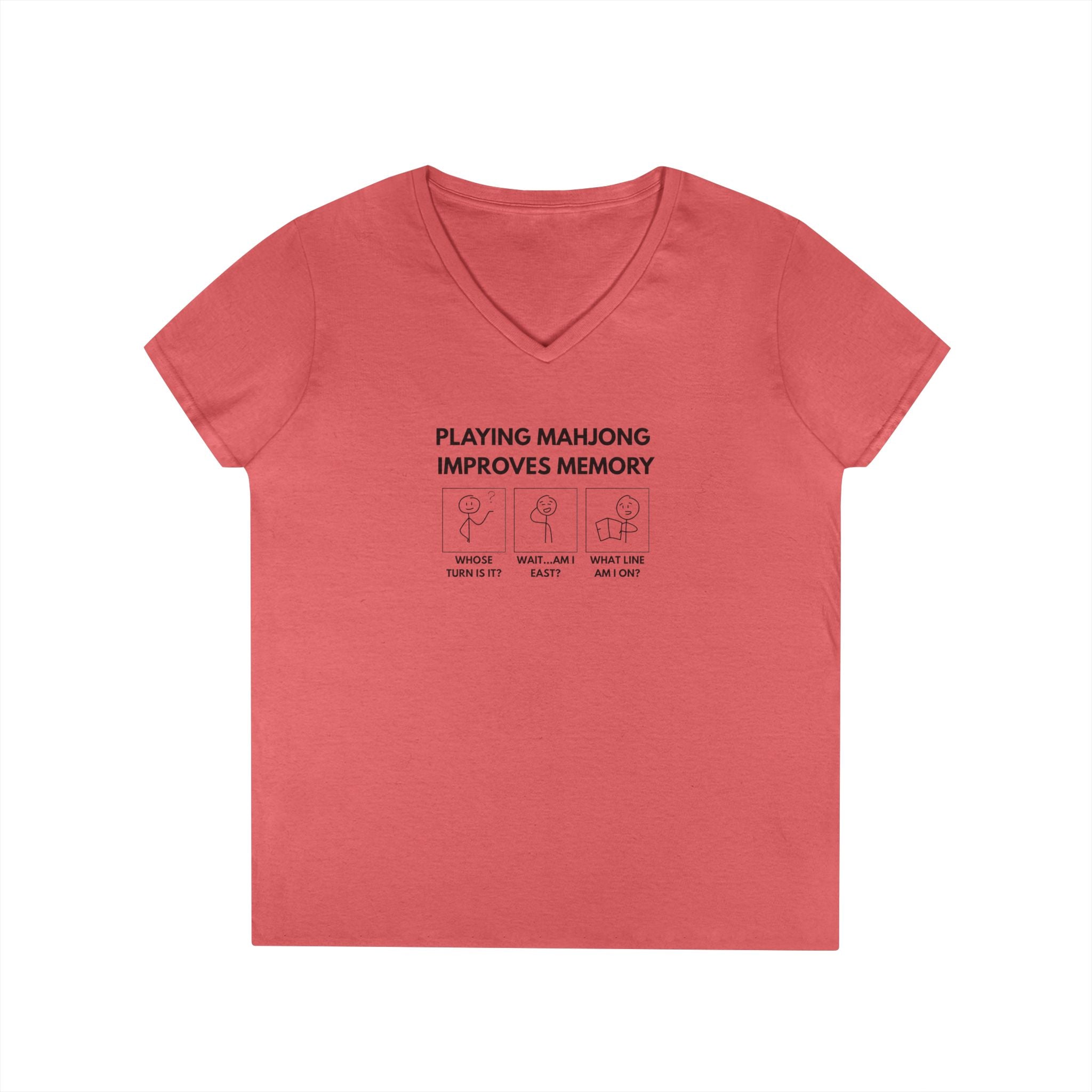 T-Shirt - Playing Mahjong Improves Memory (Womens V-Neck)