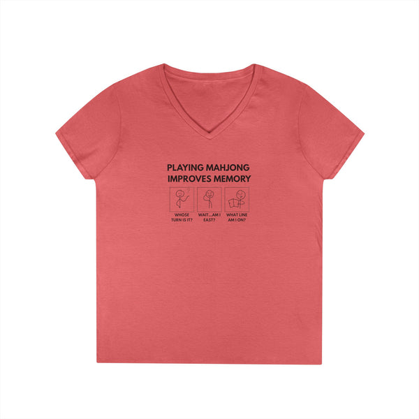 T-Shirt - Playing Mahjong Improves Memory (Womens V-Neck)