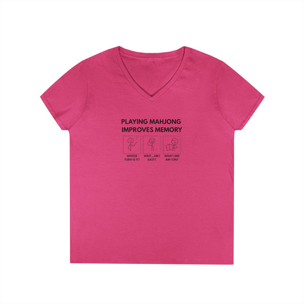 T-Shirt - Playing Mahjong Improves Memory (Womens V-Neck)