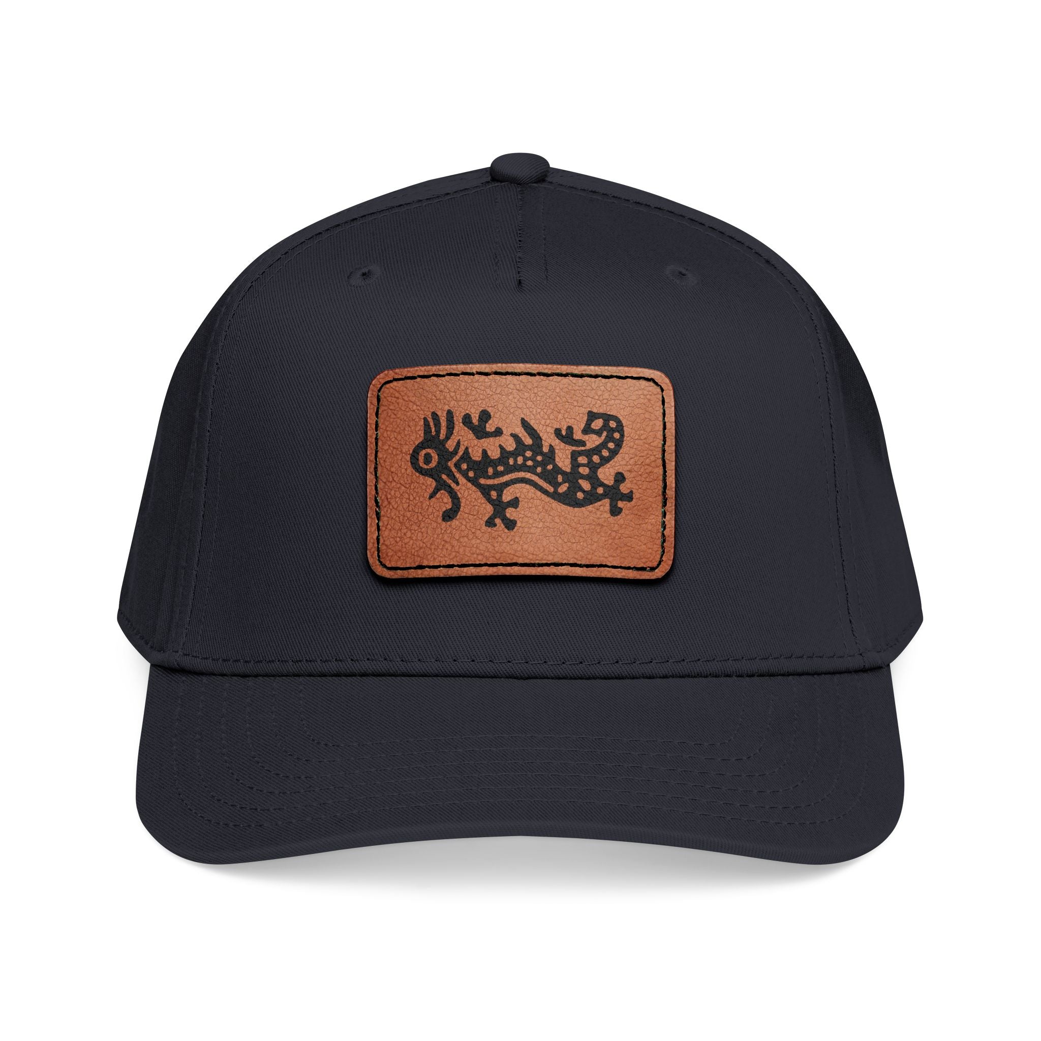 Hat - Leather Patch Baseball Cap with Sideways Mahjong Dragon Tile Main image