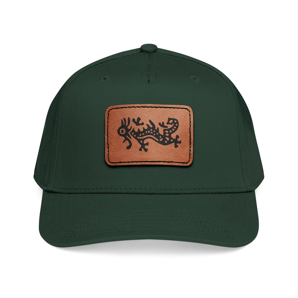 Hat - Leather Patch Baseball Cap with Sideways Mahjong Dragon Tile