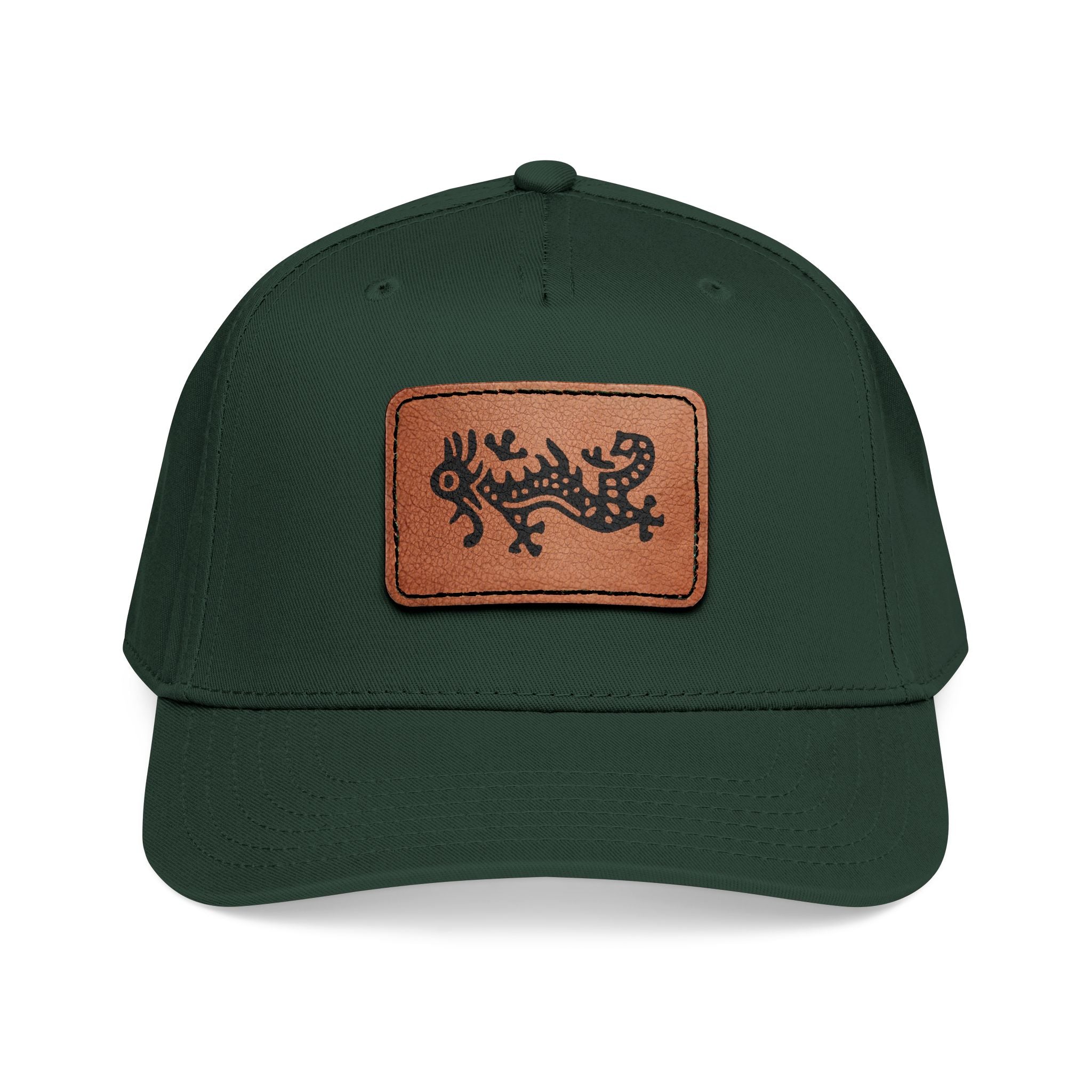 Hat - Leather Patch Baseball Cap with Sideways Mahjong Dragon Tile