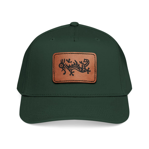 Hat - Leather Patch Baseball Cap with Sideways Mahjong Dragon Tile