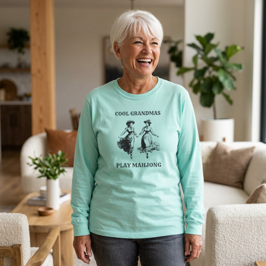 Long Sleeve T-Shirt - Cool Grandmas Play Mahjong