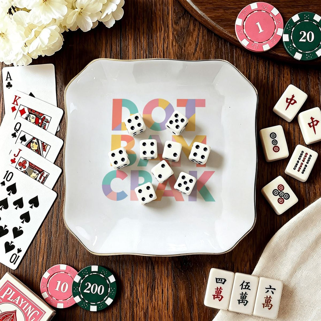 Scalloped Ceramic Mahjong Dice Tray - Dot Bam Crak