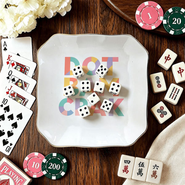 Scalloped Ceramic Mahjong Dice Tray - Dot Bam Crak