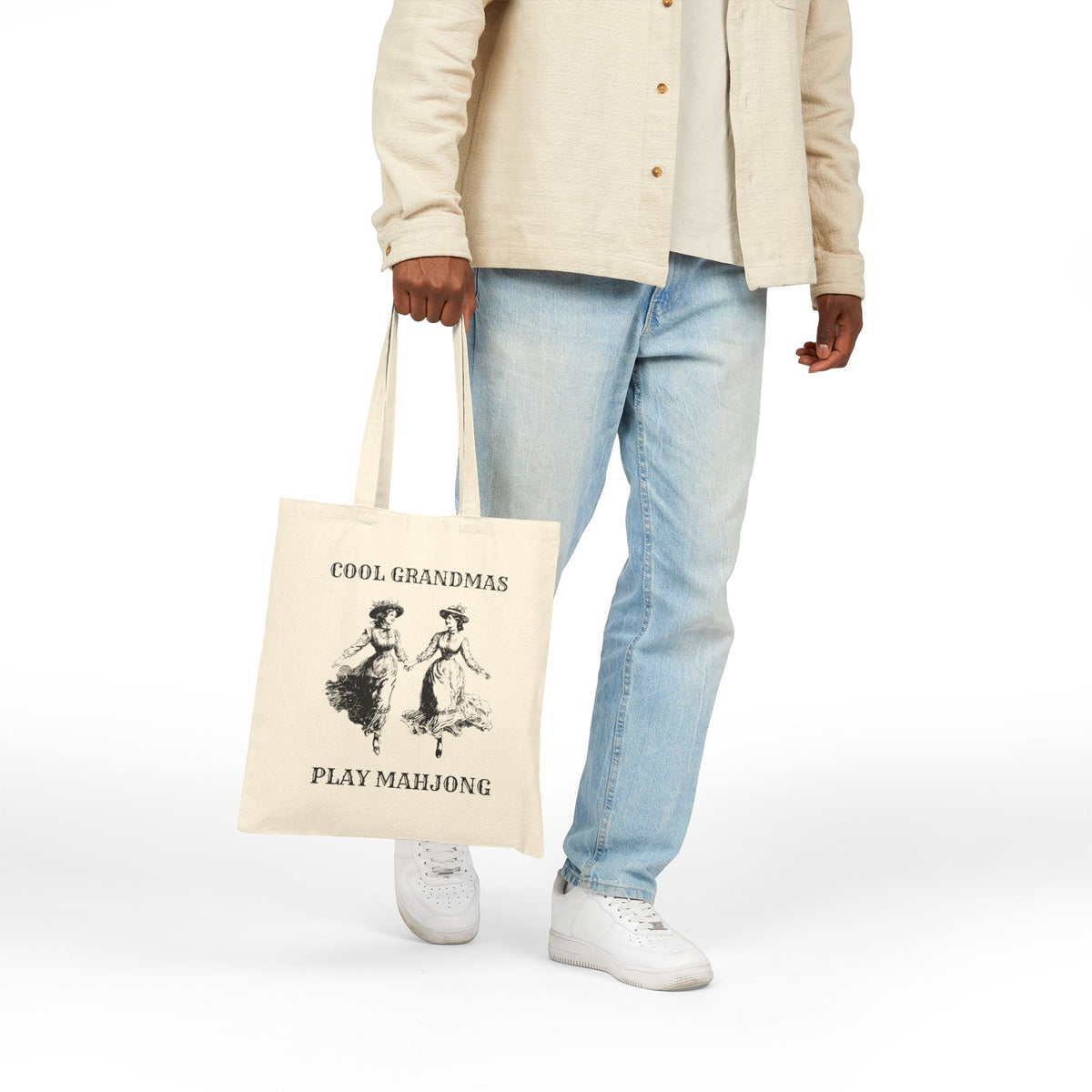Cotton Canvas Tote Bag - Cool Grandmas Play Mahjong