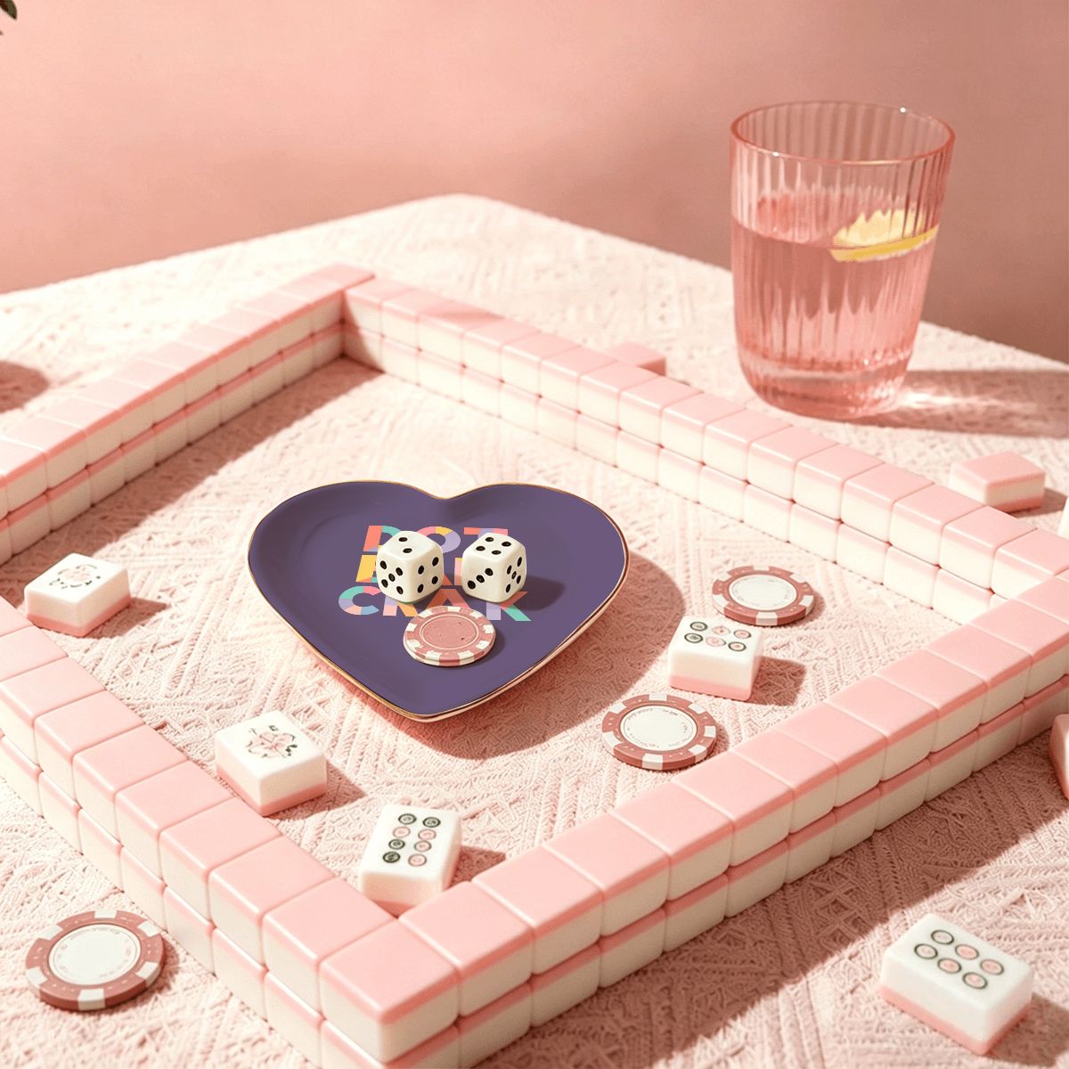 Heart Ceramic Mahjong Dice Tray - Dot Bam Crak