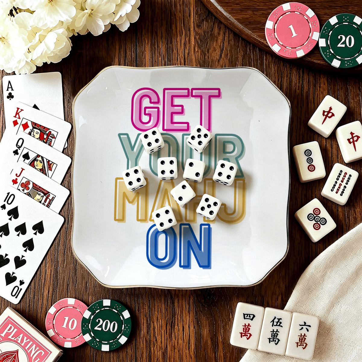 Scalloped Ceramic Mahjong Dice Tray - Get Your Mahj On