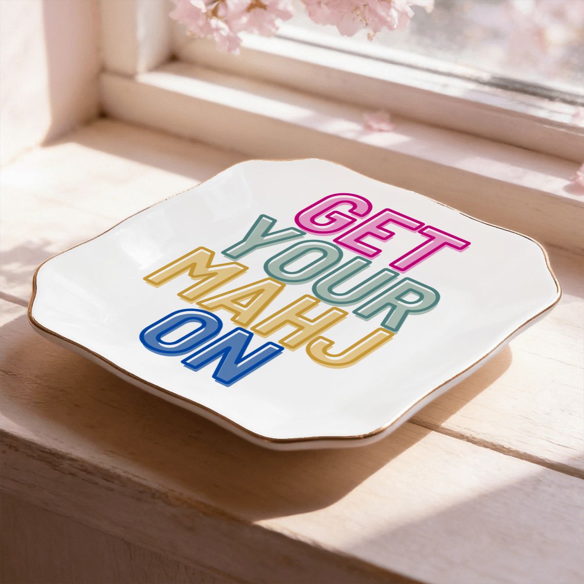 Scalloped Ceramic Mahjong Dice Tray - Get Your Mahj On