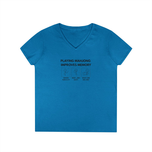 T-Shirt - Playing Mahjong Improves Memory (Womens V-Neck)