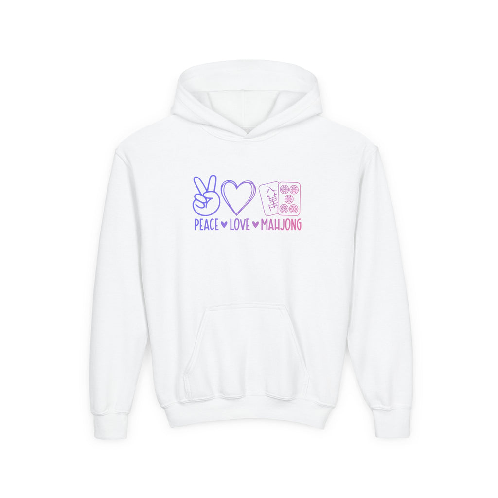 Youth Hoodie — "Peace Love Mahjong" Cute Pastel Mahjong Pullover