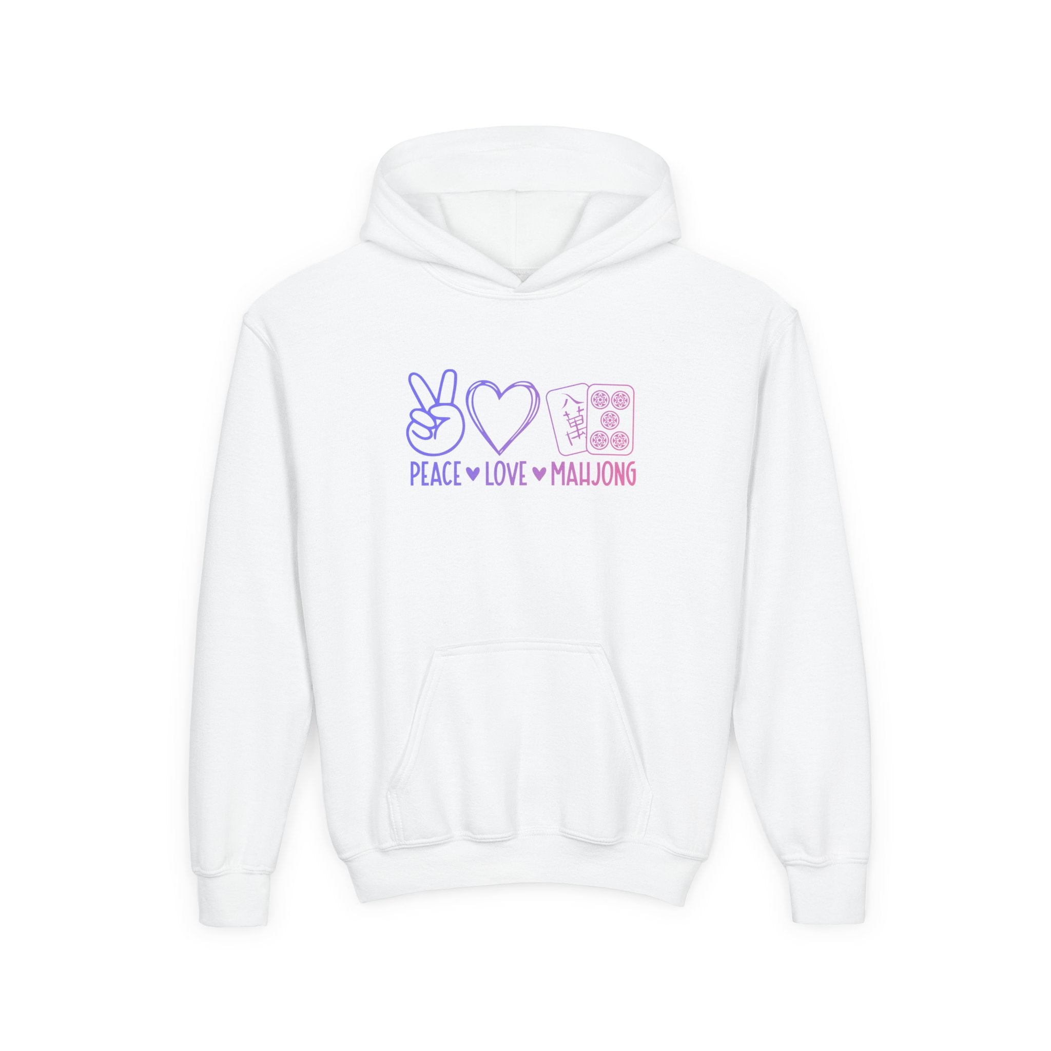 Youth Hoodie — "Peace Love Mahjong" Cute Pastel Mahjong Pullover