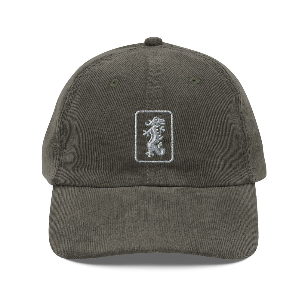 Hat - Embroidered Mahjong Dragon Tile on Corduroy Baseball Hat