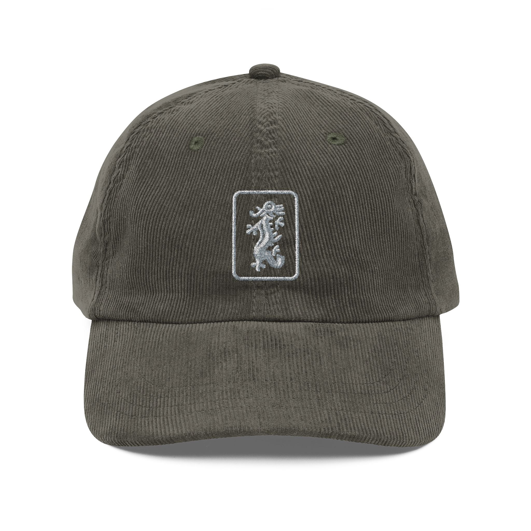 Hat - Embroidered Mahjong Dragon Tile on Corduroy Baseball Hat