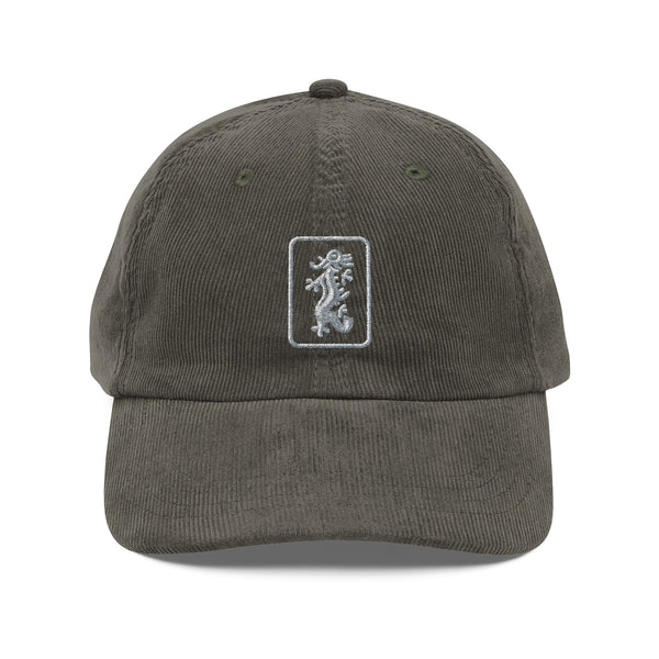 Hat - Embroidered Mahjong Dragon Tile on Corduroy Baseball Hat