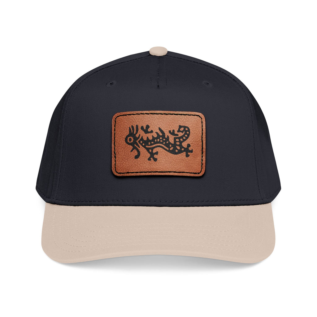 Hat - Leather Patch Baseball Cap with Sideways Mahjong Dragon Tile
